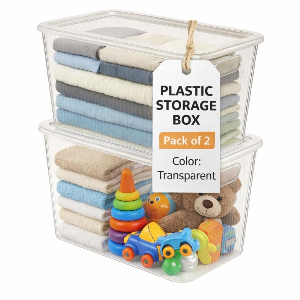 Plastic Storage Box with Lid – Large Stackable Organizer Storage Box for Clothes