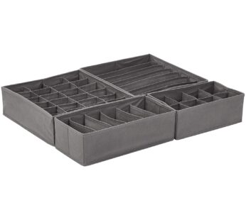 Solimo 4 Piece Fabric Drawer Dividers, Grey