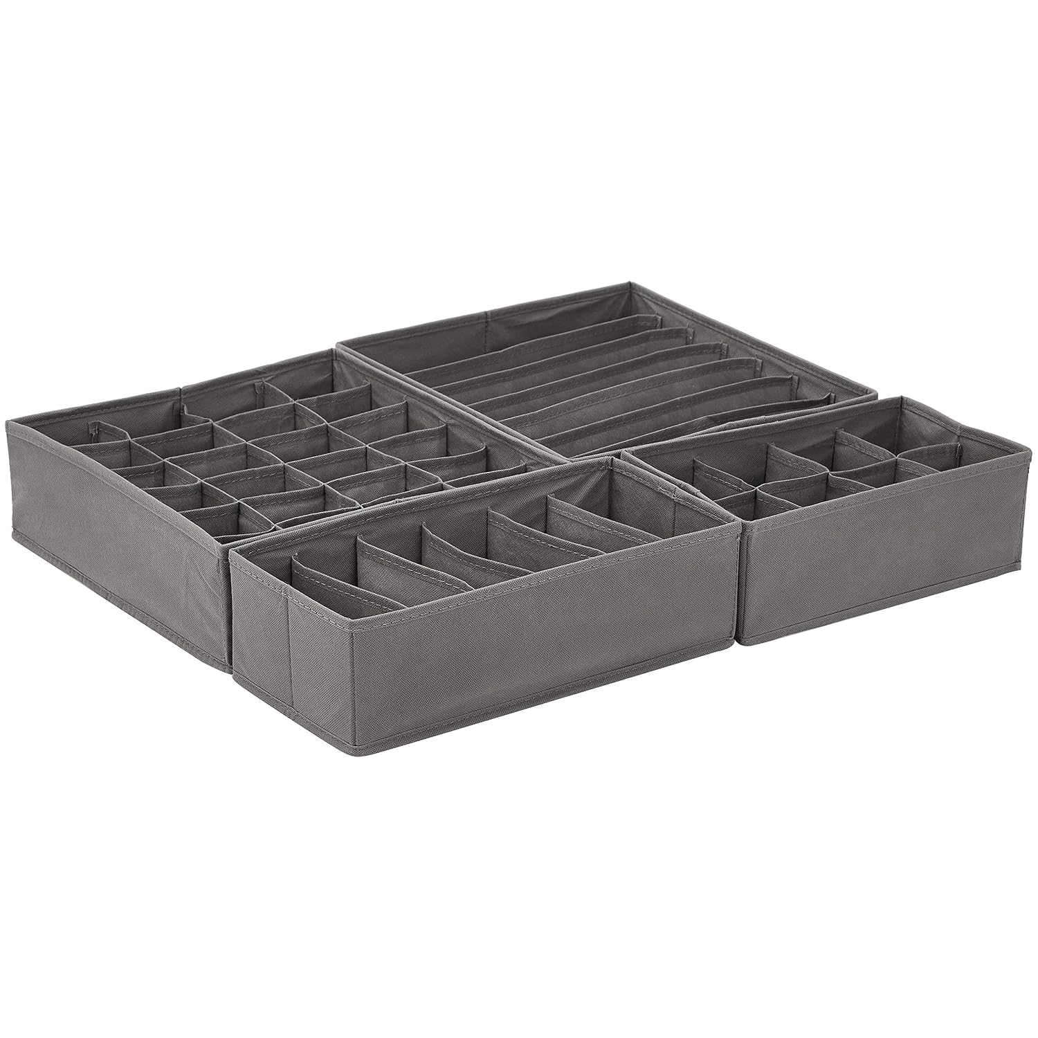 Solimo 4 Piece Fabric Drawer Dividers, Grey